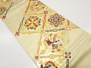 アンティーク　斜め格子に鴛鴦・華紋模様織り出し袋帯(材料)